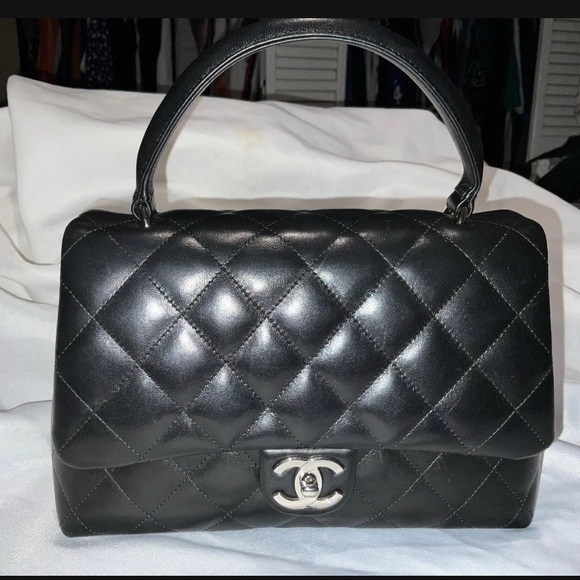 Chanel Kelly Top Handle Black Silver Hardware Medium 10” - Picture 1 of 8